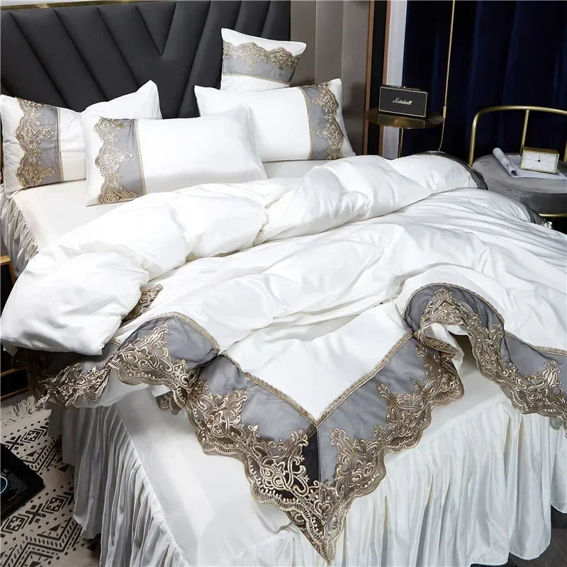 LaceAura Washed Silk Bedding Set