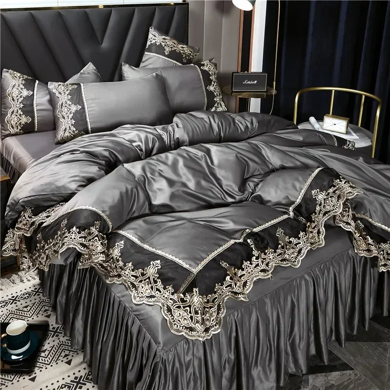 LaceAura Washed Silk Bedding Set